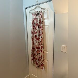 Rouge Collection Floral Maxi Dress 3X Sleeveless Halter Ivory Pink